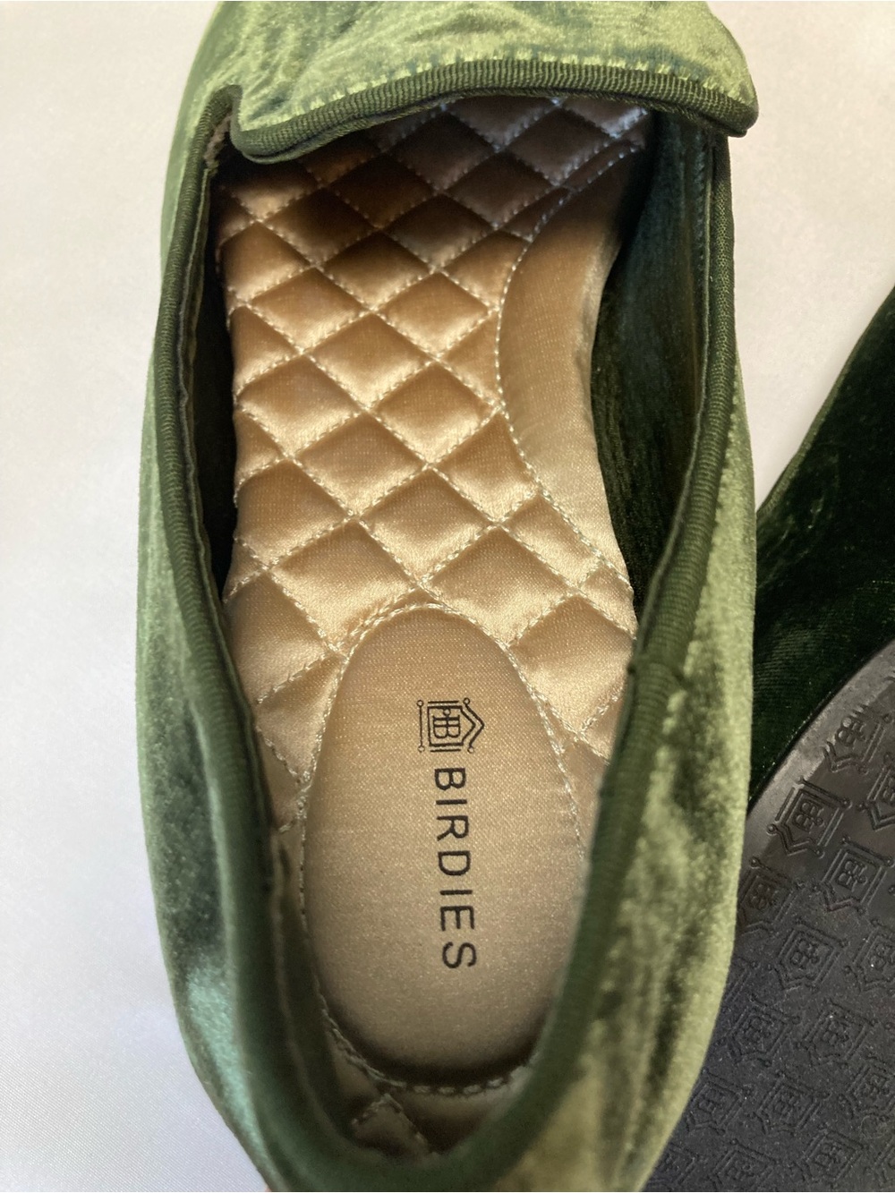 Birdies Olive Green Crushed Velvet Loafers Flats - Picture 4 of 6